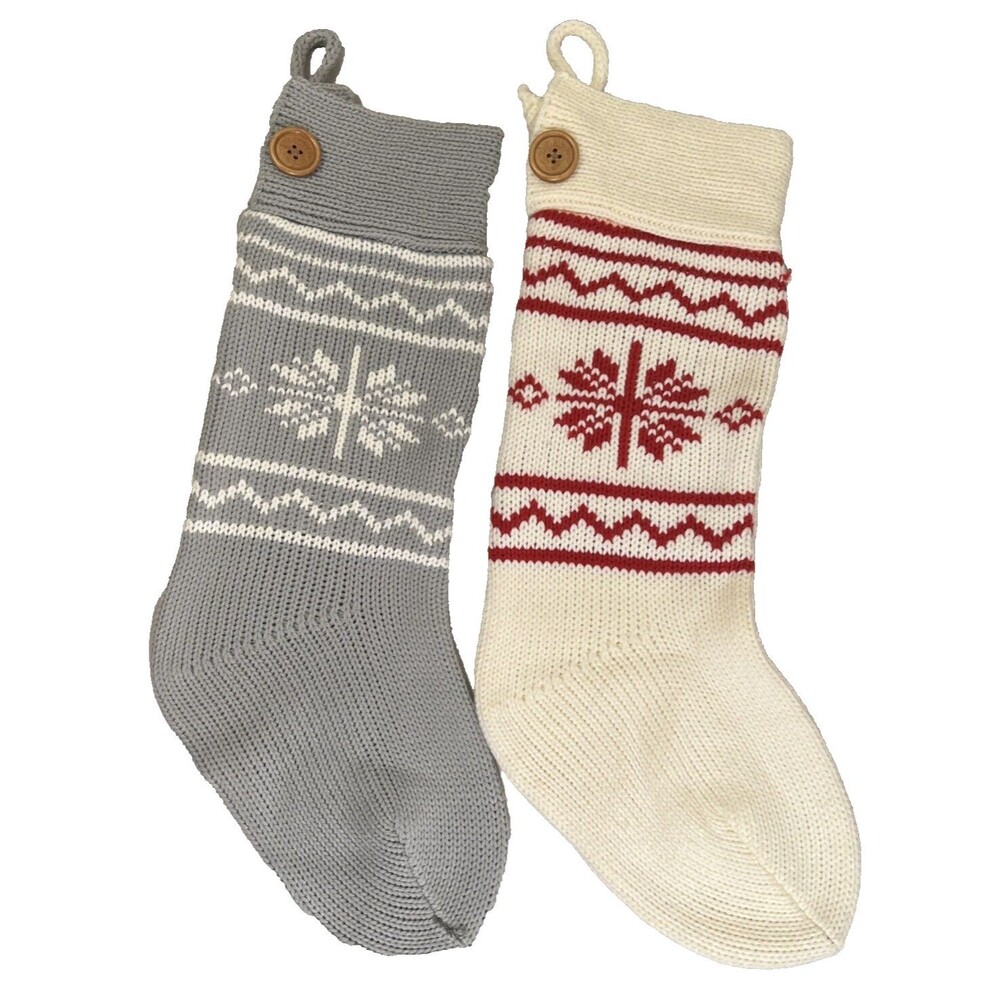 Holiday Stockings Red, Gray & White Knit Stockings Qty 2
